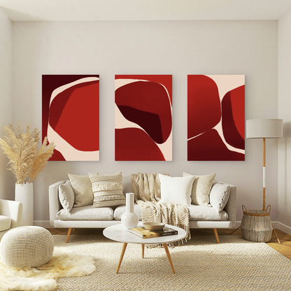3pcs Deep Red Beige Mid Century Modern  Wall Art Set Canvas Framed 50x70cm - High Quality Print 100% Australian Made Wall Canvas Ready to Hang