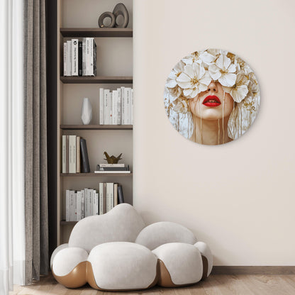 White Flower Blooming Woman Acrylic Glass Rounded Print Tempered Glass Wall Art 100% Made in Australia Ready to Hang