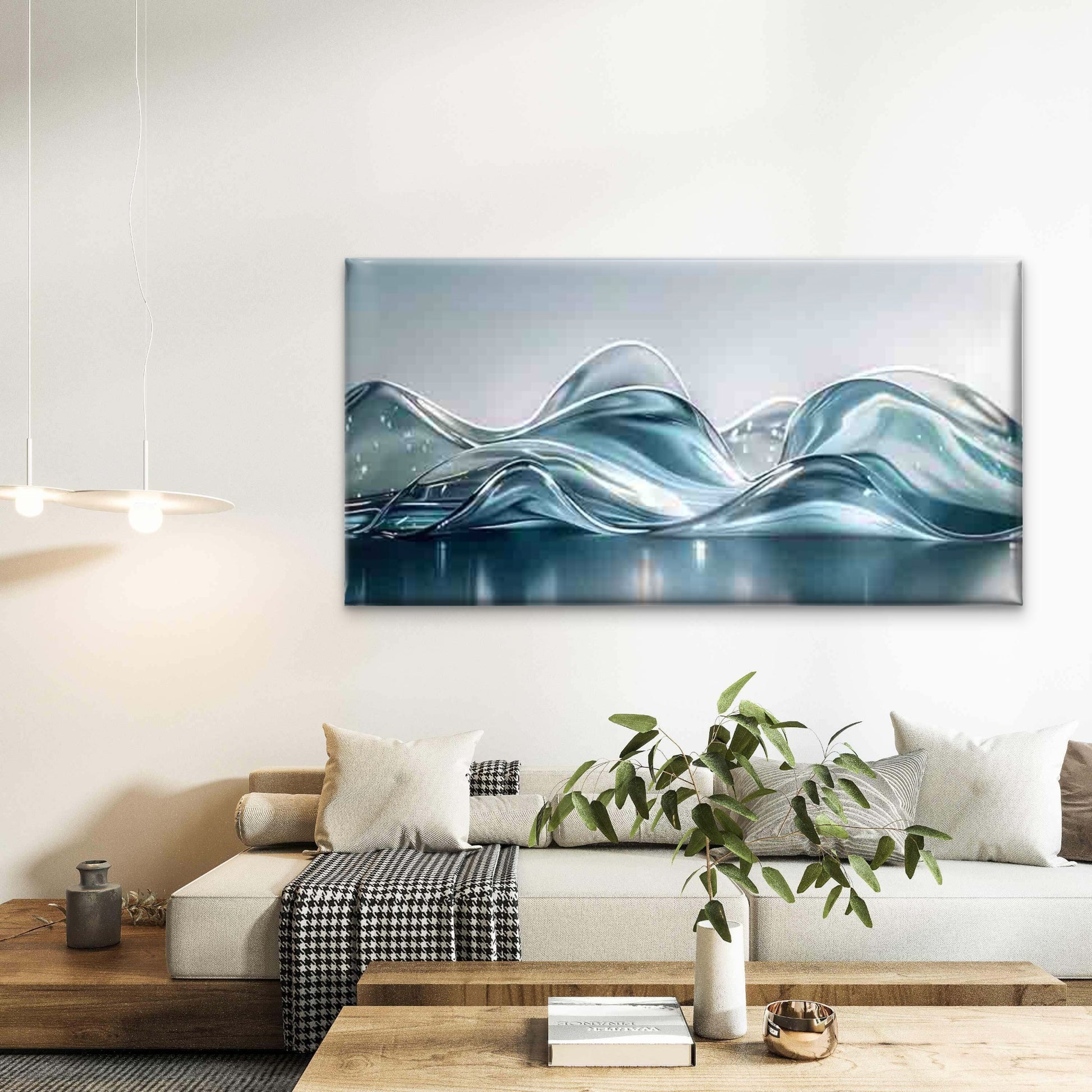 Metallic Abstract Liquid Wall Art Canvas Office Home Room Framed 120x60cm - Bella Home Decor