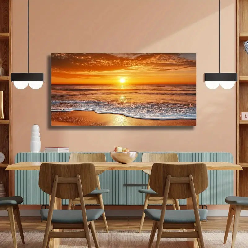 Beach Sunset Vibrant Coastal Wall Art canvas office home room framed 120x60cm - Bella Home Decor