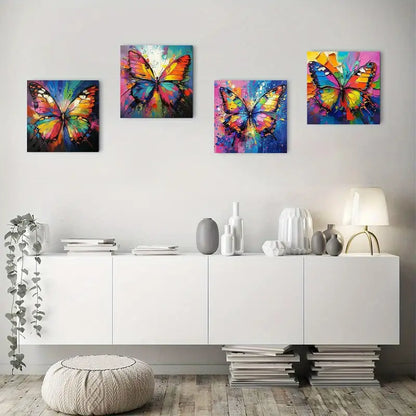 4pcs Vibrant Abstract Butterfly Wall Art Canvas Framed