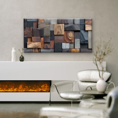 Abstract Wooden Block Mosaic Wall Art Canvas Office Home Room Framed 120x60cm - Bella Home Decor