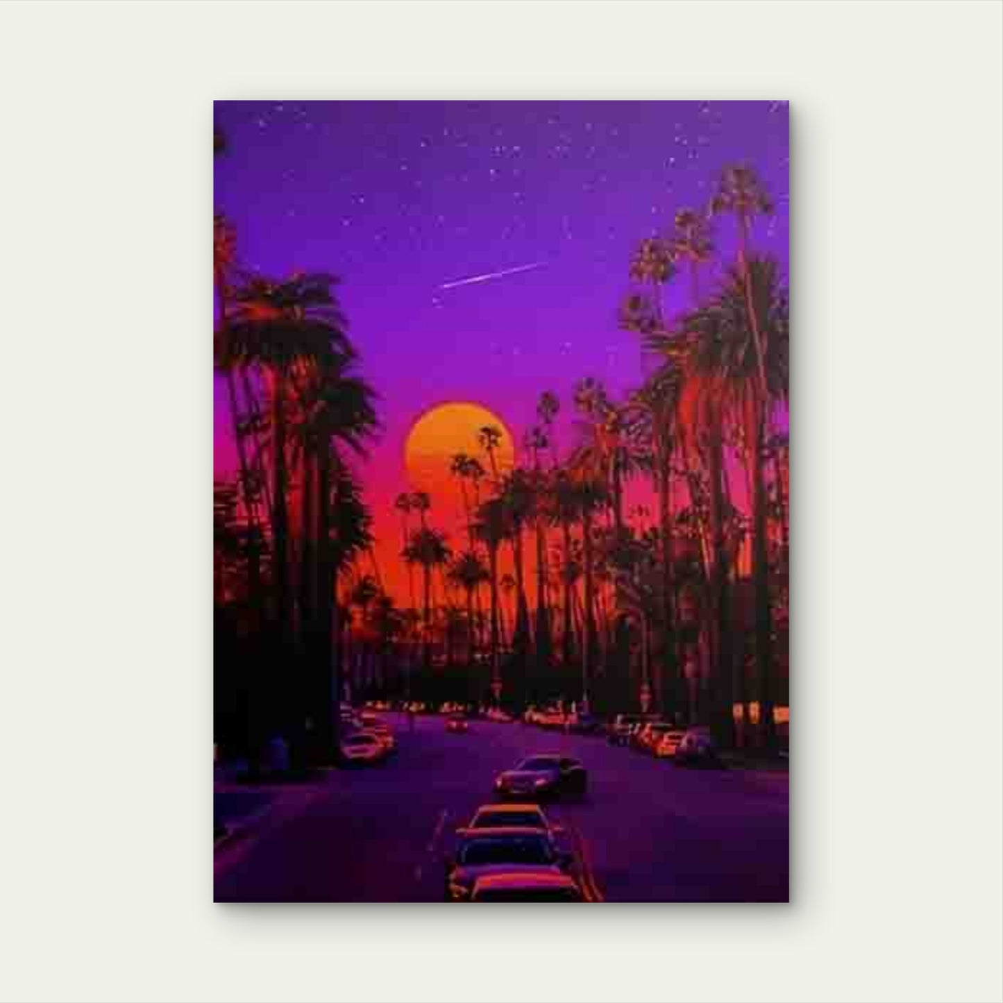Purple Starry Sky with Palm Trees Sunset Metal Print Ready to Hang - Bella Home Decor