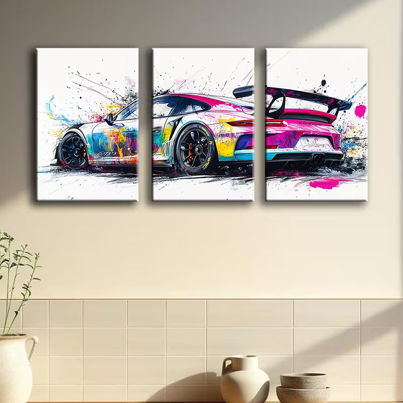 3pcs Stunning Vibrant Car Design Wall Art Set Canvas Framed 40x60cm - High Quality Print 100% Australian Made Wall Canvas Ready to Hang