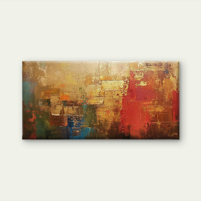Gold Red Blue Abstract Textured Wall Art Canvas Office Home Room Framed 120x60cm