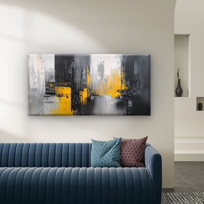 Gold Strikes Through Gray Wall Art Canvas Office Home Room Framed 120x60cm - Bella Home Decor