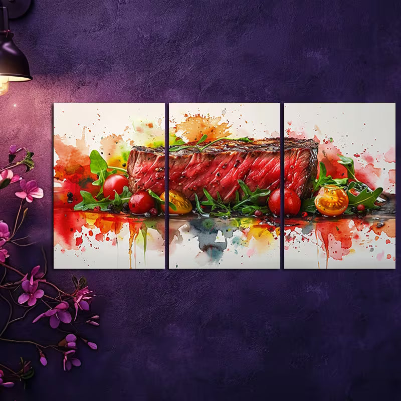3pcs Delicious Steak Painting Design Wall Art Set Canvas Framed 50x70cm - High Quality Print 100% Australian Made Wall Canvas Ready to Hang - Bella Home Decor