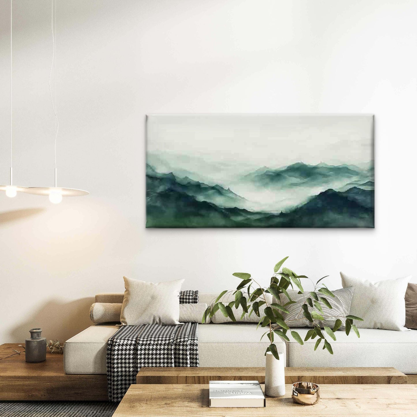 Misty Mountain Landscape Wall Art Canvas Office Home Room Framed 120x60cm - Bella Home Decor