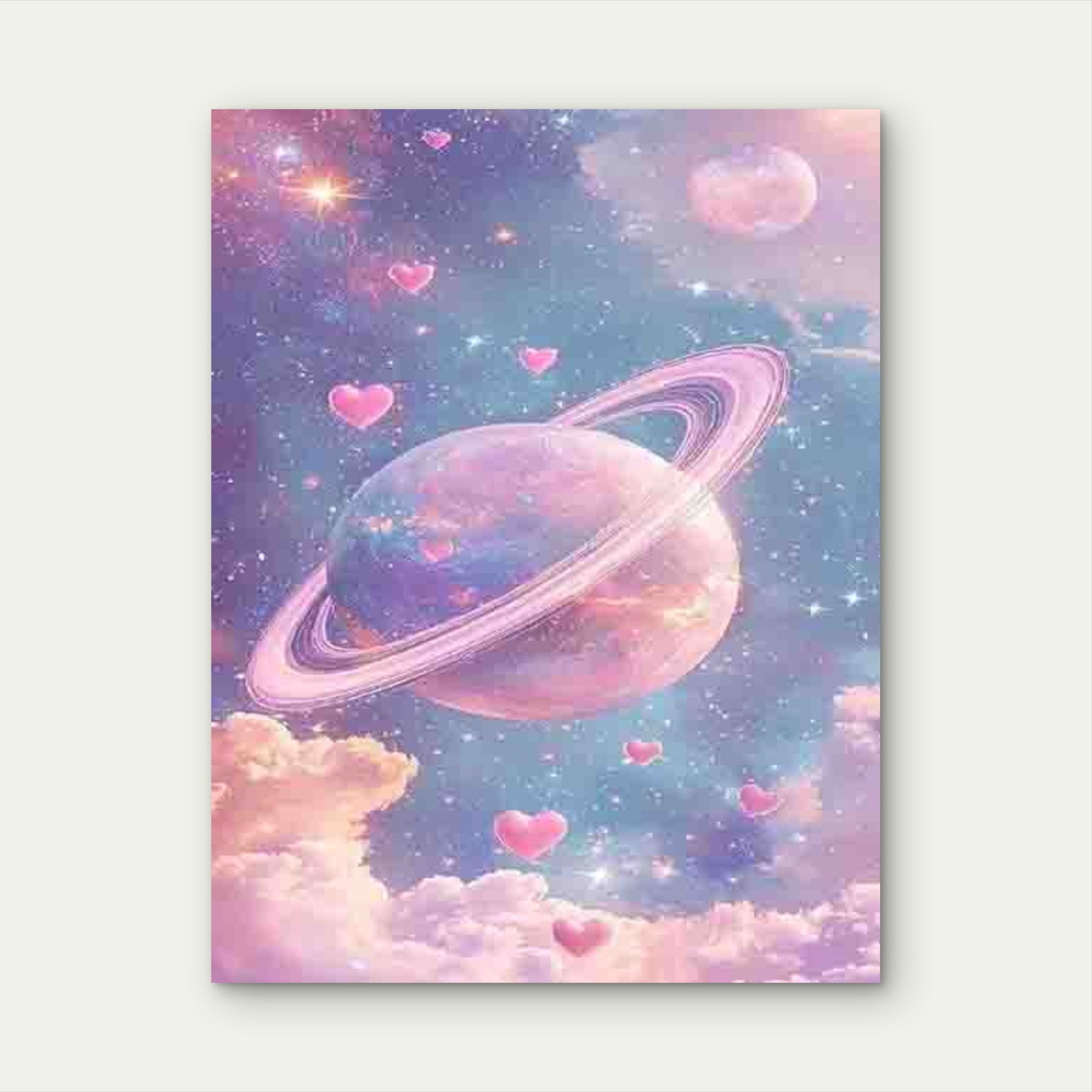 Cosmic Planets And Pink Romantic Clouds Metal Print Ready to Hang - Bella Home Decor