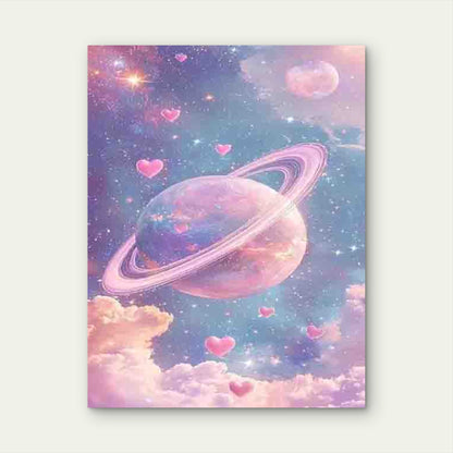 Cosmic Planets And Pink Romantic Clouds Metal Print Ready to Hang - Bella Home Decor