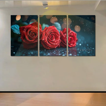3pcs Book with Red Roses Wall Art Set Canvas Framed 60x90cm - High Quality Print 100% Australian Made Wall Canvas Ready to Hang - Bella Home Decor