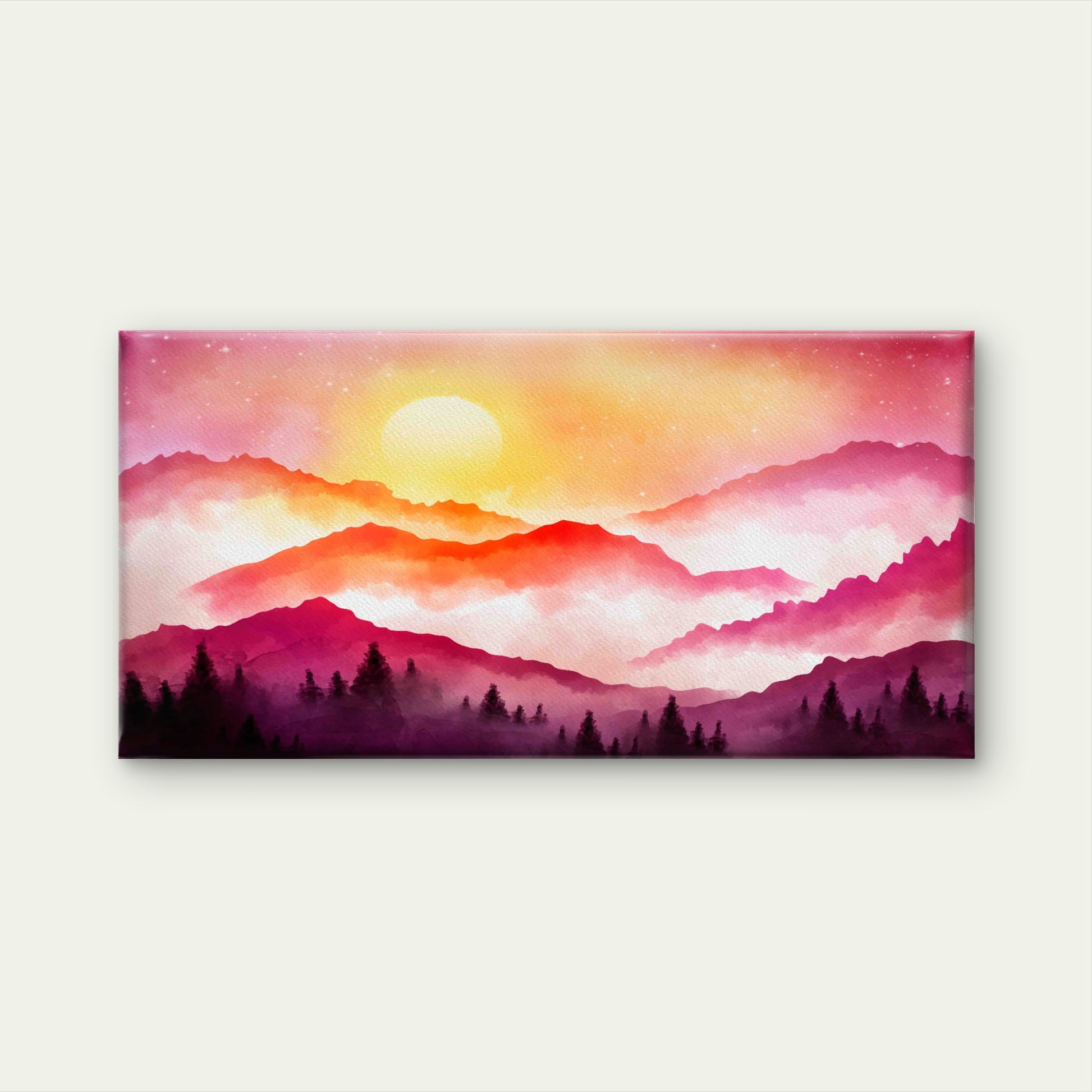 Sunset Over Misty Mountains Wall Art Canvas Office Home Room Framed 120x60cm - Bella Home Decor