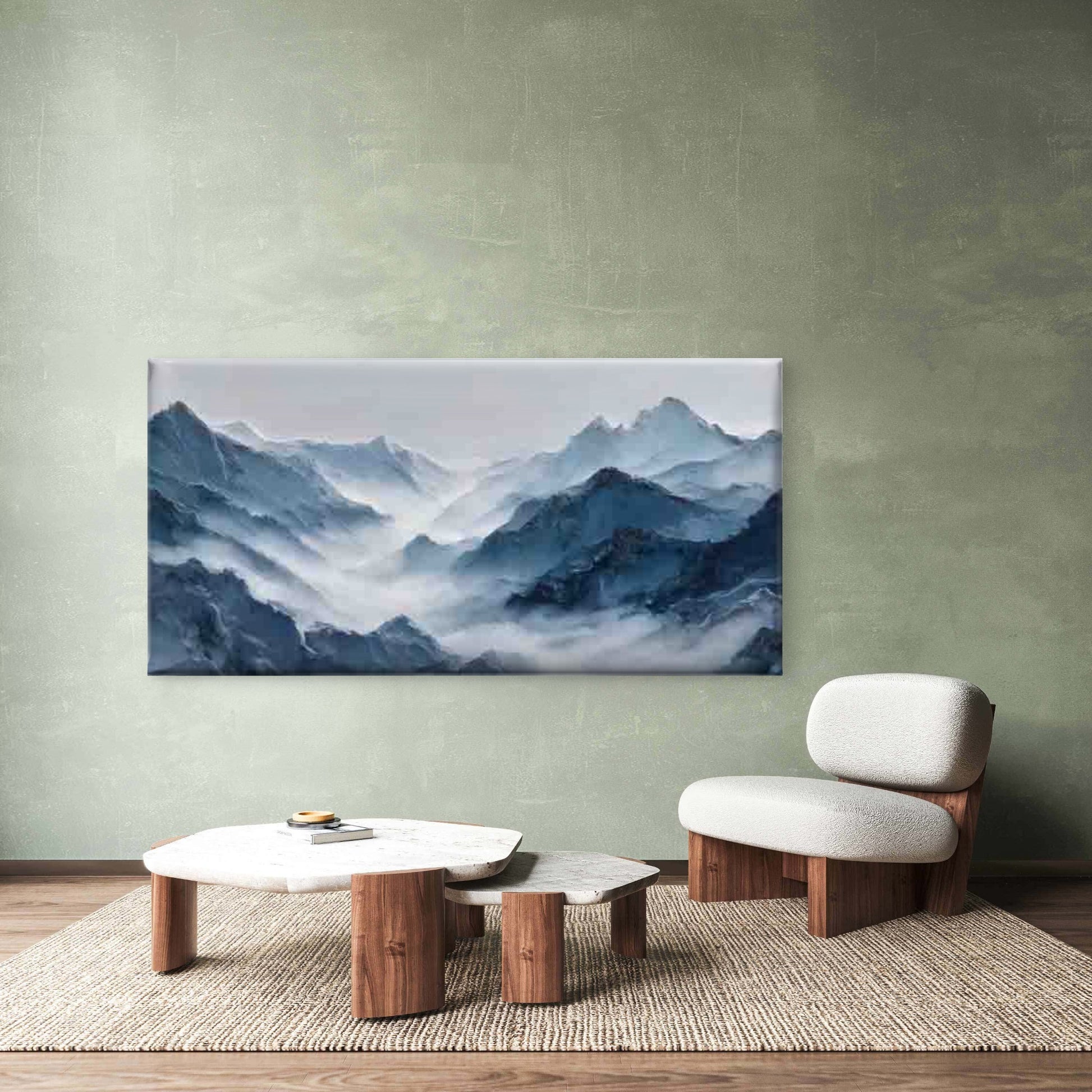 Misty Blue Mountain Landscape Wall Art Canvas Office Home Room Framed 120x60cm - Bella Home Decor