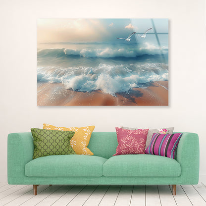 Birds Flying Over a Beach Acrylic Glass Print Tempered Glass Wall Art 100% Made in Australia Ready to Hang - Bella Home Decor