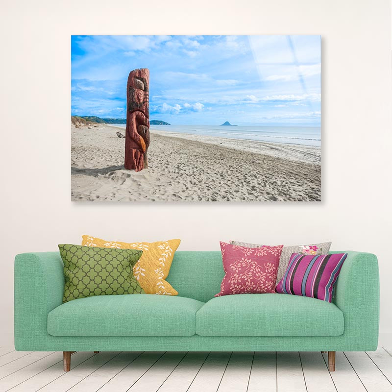 Driftwood Totem on Dunes at Ohope, Bay Off Plenty, New Zealand Acrylic Glass Print Tempered Glass Wall Art 100% Made in Australia Ready to Hang - Bella Home Decor