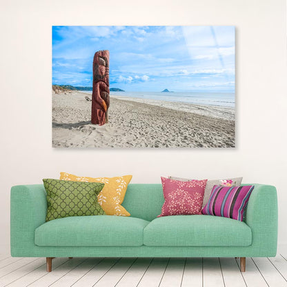 Driftwood Totem on Dunes at Ohope, Bay Off Plenty, New Zealand Acrylic Glass Print Tempered Glass Wall Art 100% Made in Australia Ready to Hang - Bella Home Decor