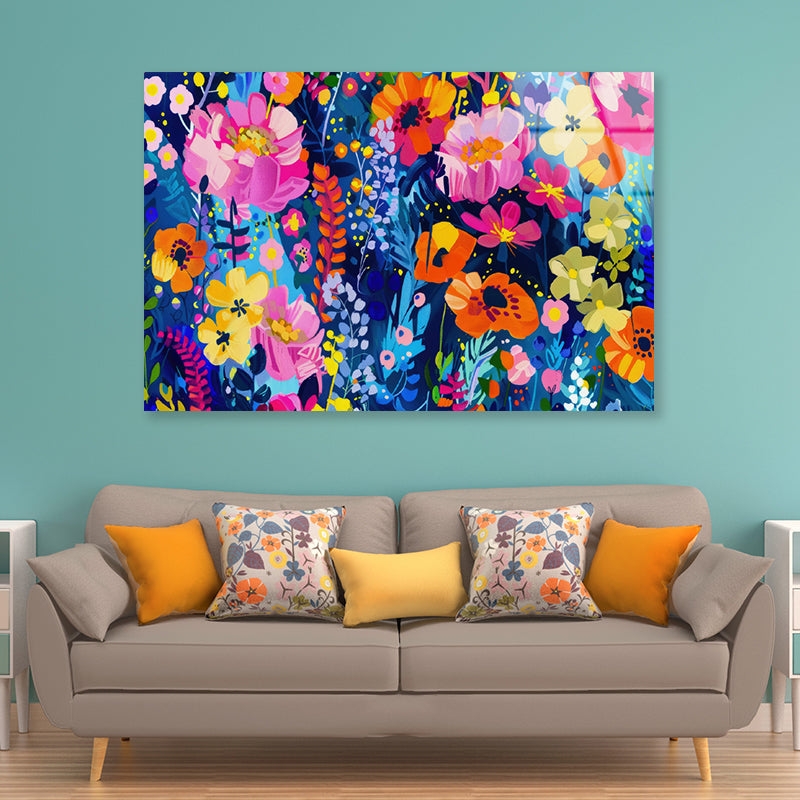 Colorful and Abstract Design with a Flower Acrylic Glass Print Tempered Glass Wall Art 100% Made in Australia Ready to Hang - Bella Home Decor