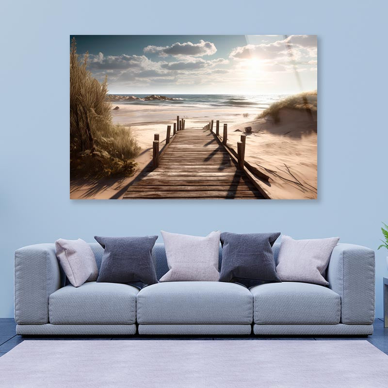 Wooden Pier on Ocean or Sea  Acrylic Glass Print Tempered Glass Wall Art 100% Made in Australia Ready to Hang