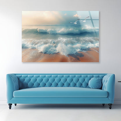Birds Flying Over a Beach Acrylic Glass Print Tempered Glass Wall Art 100% Made in Australia Ready to Hang - Bella Home Decor
