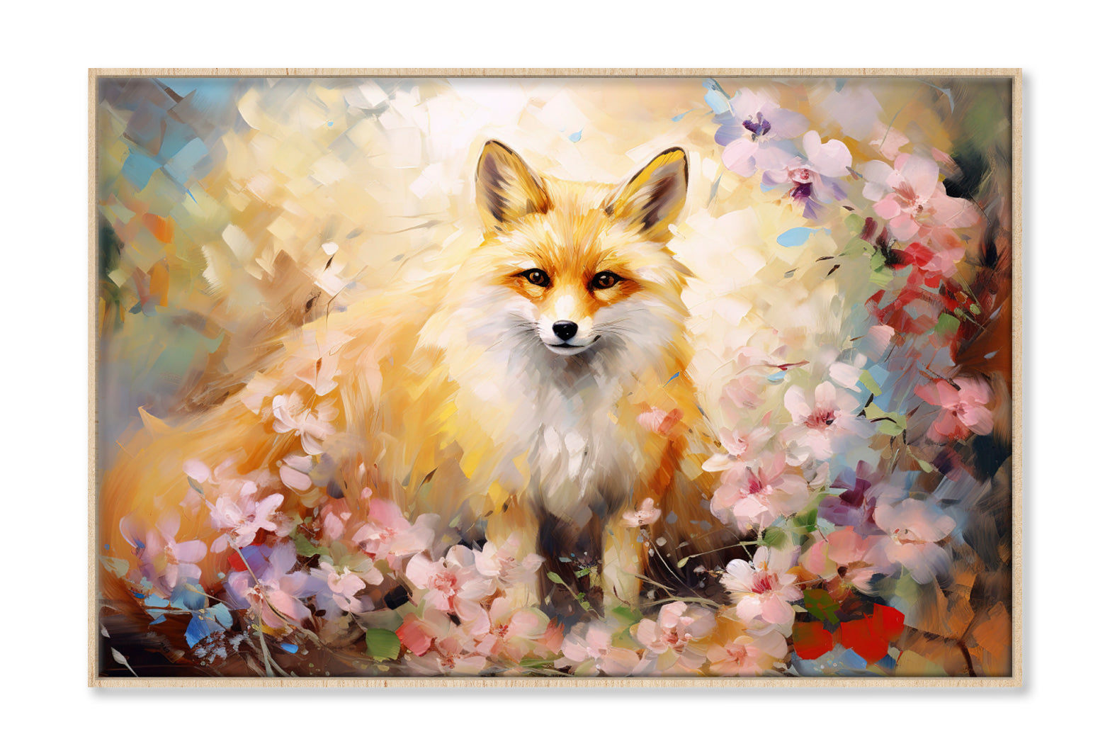 Fox in Blossom Flowers Abstract Oil Painting Wall Art Limited Edition High Quality Print Canvas Box Framed Natural