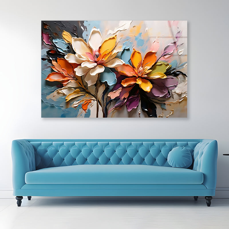 Oil Painting of Flowers Acrylic Glass Print Tempered Glass Wall Art 100% Made in Australia Ready to Hang