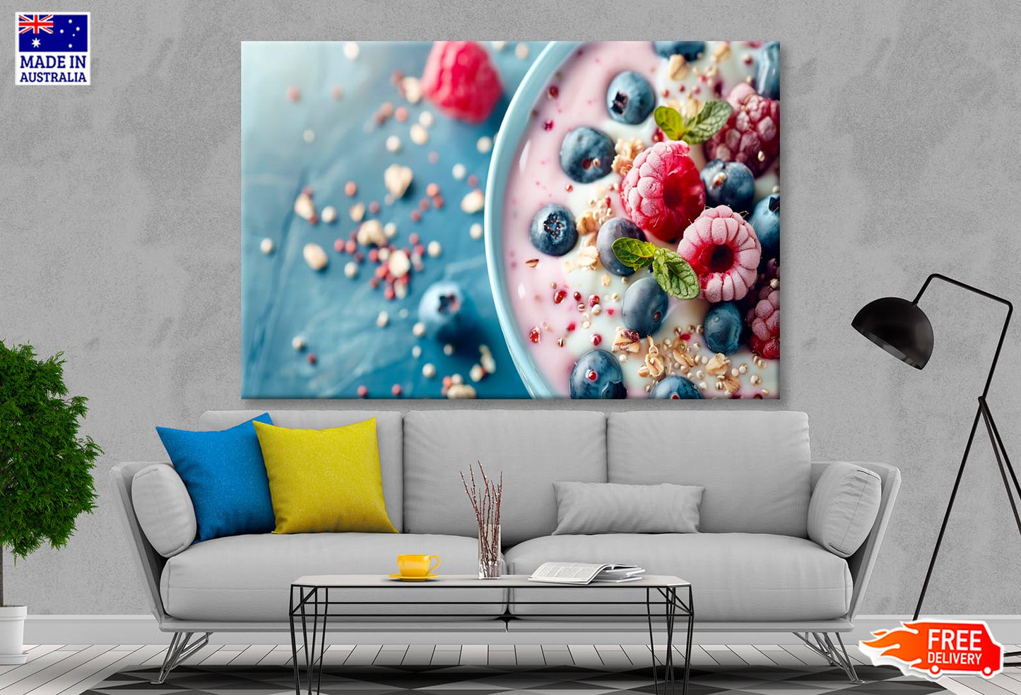 Close Up of Healthy Yogurt and Fruit Wall Art Decor 100% Australian Made