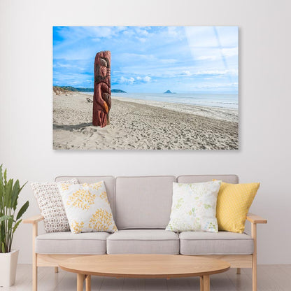 Driftwood Totem on Dunes at Ohope, Bay Off Plenty, New Zealand Acrylic Glass Print Tempered Glass Wall Art 100% Made in Australia Ready to Hang - Bella Home Decor