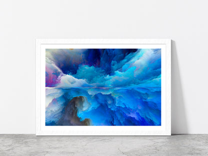 Blue Mixed Abstract Cloud Glass Framed Wall Art, Ready to Hang Quality Print With White Border White