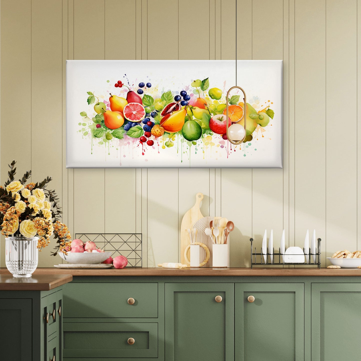 Fresh Harvest Fruit Watercolor Wall Art Canvas Office Home Room Framed 120x60cm - Bella Home Decor