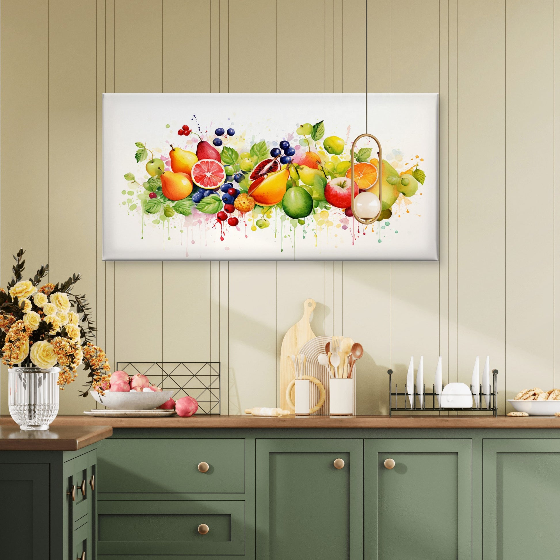 Fresh Harvest Fruit Watercolor Wall Art Canvas Office Home Room Framed 120x60cm - Bella Home Decor