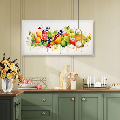 Fresh Harvest Fruit Watercolor Wall Art Canvas Office Home Room Framed 120x60cm - Bella Home Decor