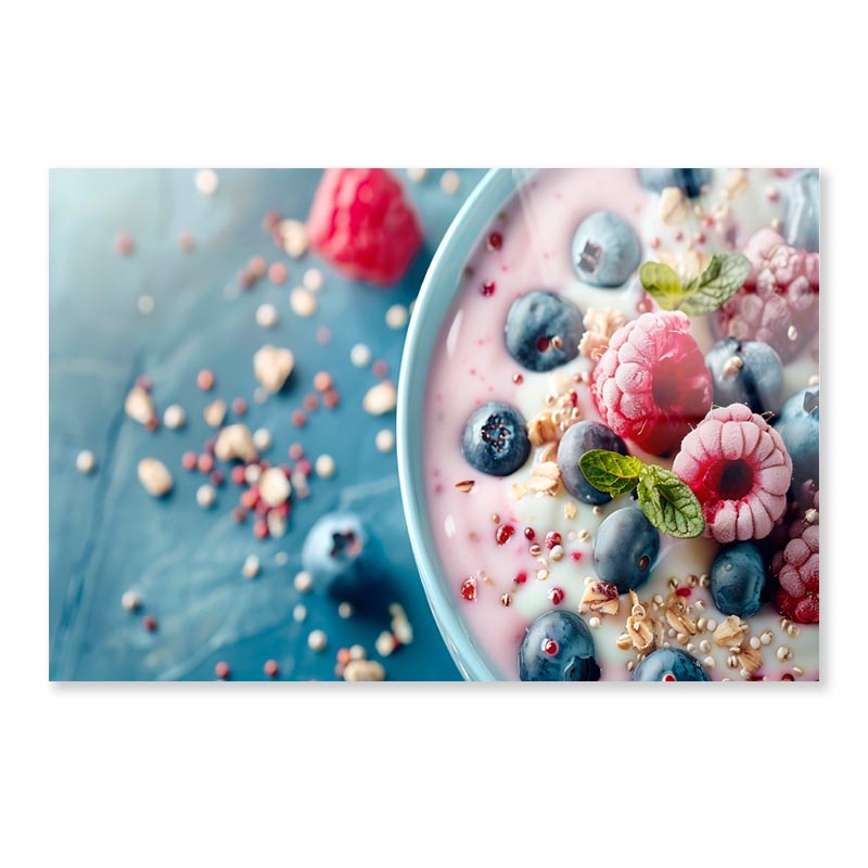 Close Up of Healthy Yogurt and Fruit  Acrylic Glass Print Tempered Glass Wall Art 100% Made in Australia Ready to Hang