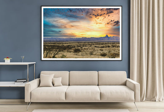 Desert Grassland with a Sunset & Mountains Home Decor Premium Quality Poster Print Choose Your Sizes