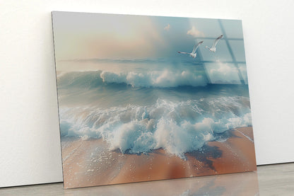 Birds Flying Over a Beach Acrylic Glass Print Tempered Glass Wall Art 100% Made in Australia Ready to Hang - Bella Home Decor