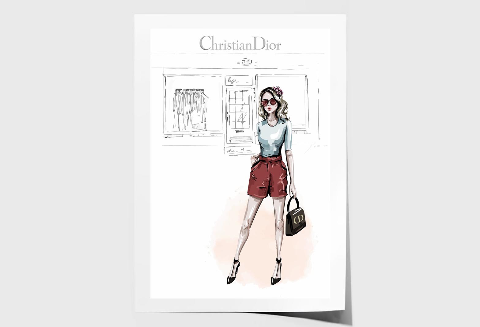 Red Stylish Girl Fashion Store Wall Art Limited Edition High Quality Print Unframed Roll Canvas None