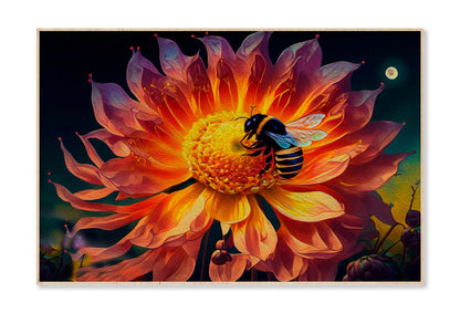 Bee On Flower Oil Painting Wall Art Limited Edition High Quality Print