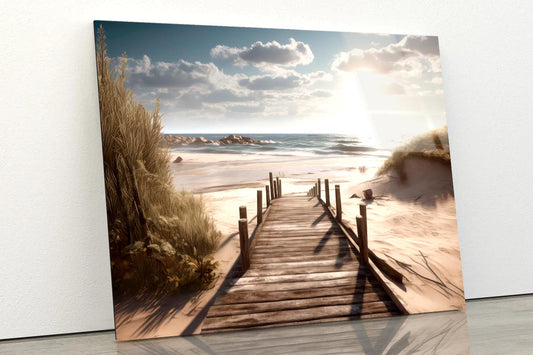 Wooden Pier on Ocean or Sea  Acrylic Glass Print Tempered Glass Wall Art 100% Made in Australia Ready to Hang