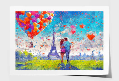 Young Couple In Love Enjoying Eiffel Tower In Paris Wall Art Limited Edition High Quality Print