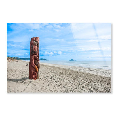 Driftwood Totem on Dunes at Ohope, Bay Off Plenty, New Zealand Acrylic Glass Print Tempered Glass Wall Art 100% Made in Australia Ready to Hang - Bella Home Decor