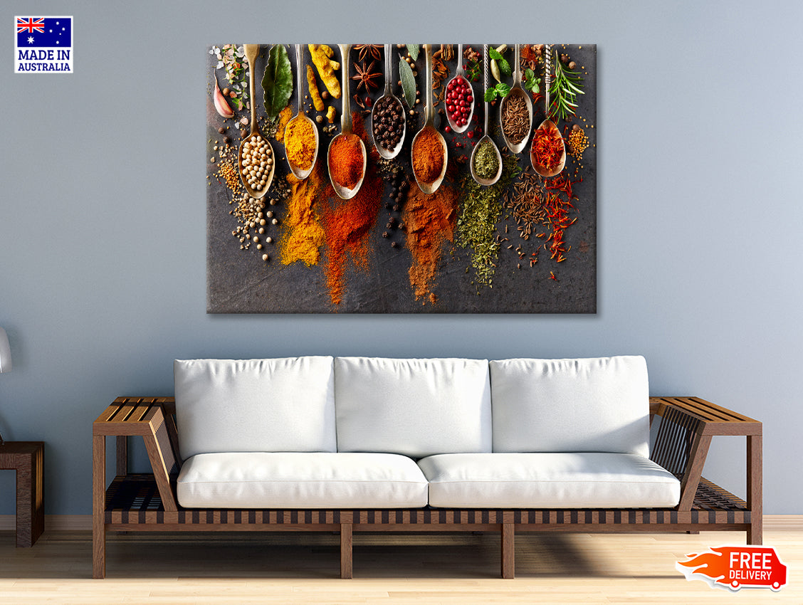 Different Types Spices on Spoons Print 100% Australian Made