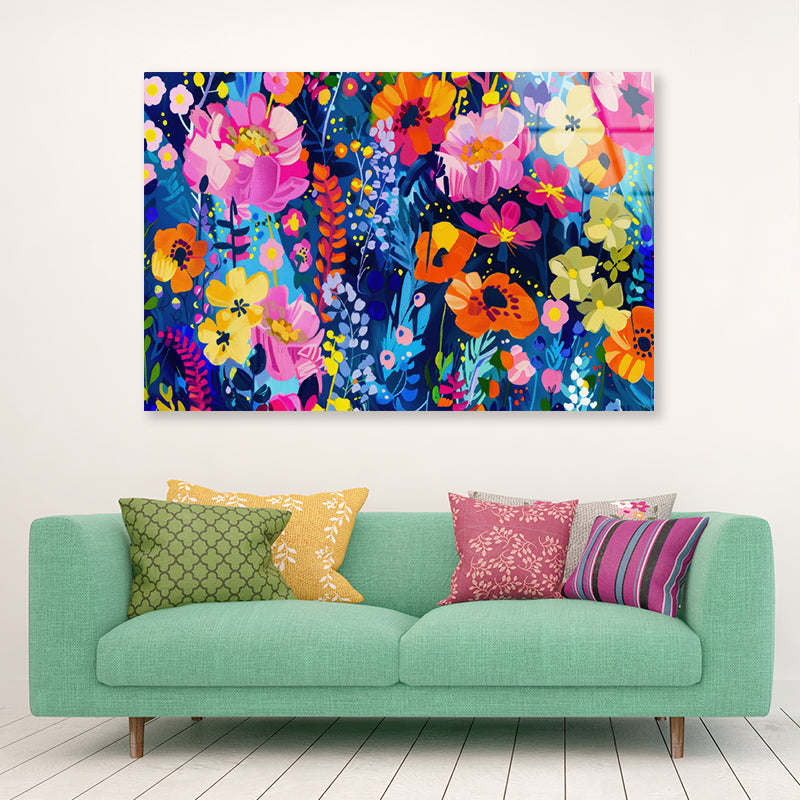 Colorful and Abstract Design with a Flower Acrylic Glass Print Tempered Glass Wall Art 100% Made in Australia Ready to Hang - Bella Home Decor
