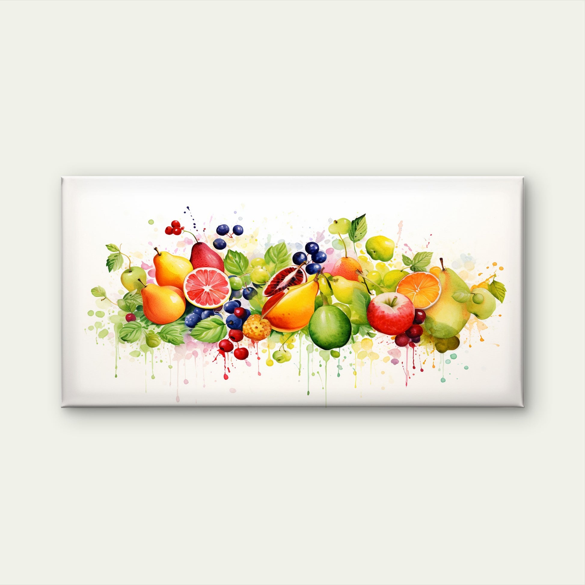 Fresh Harvest Fruit Watercolor Wall Art Canvas Office Home Room Framed 120x60cm - Bella Home Decor