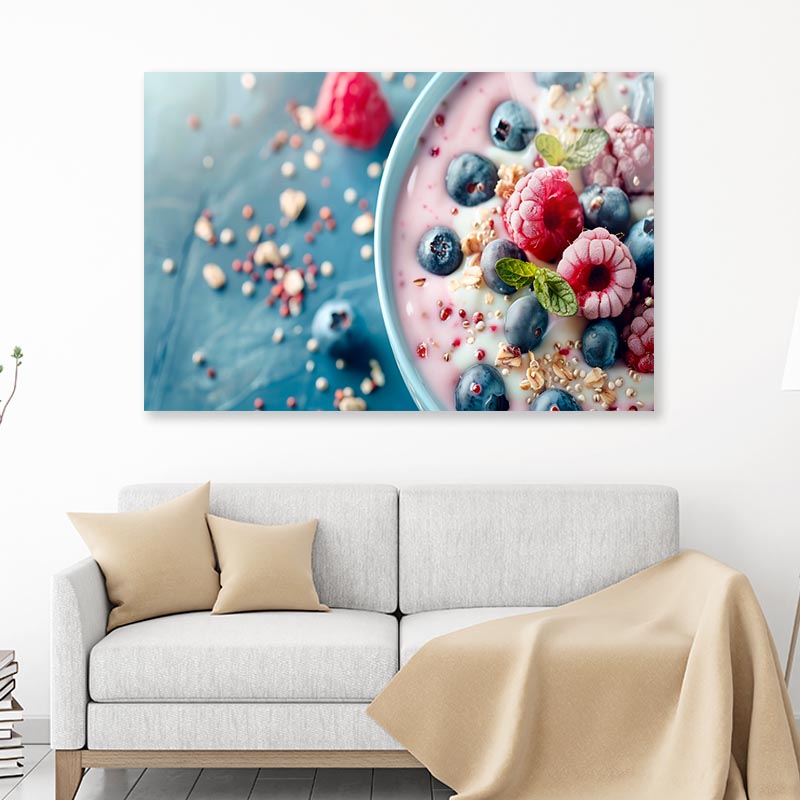 Close Up of Healthy Yogurt and Fruit  Acrylic Glass Print Tempered Glass Wall Art 100% Made in Australia Ready to Hang