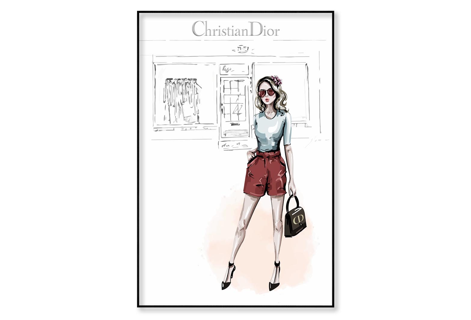 Red Stylish Girl Fashion Store Wall Art Limited Edition High Quality Print Canvas Box Framed Black