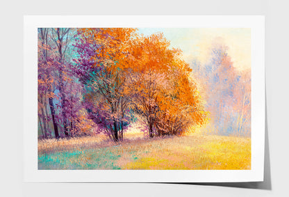 Autumn Forest With Orange Leaves Trees Oil Painting Wall Art Limited Edition High Quality Print Unframed Roll Canvas None