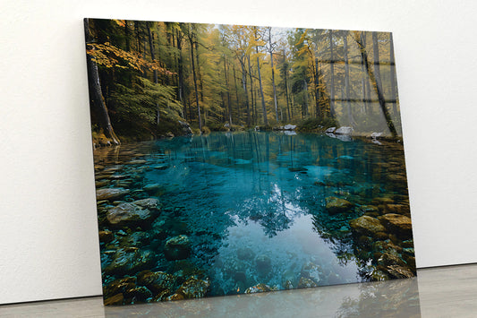 River Surrounded By Rocks and Trees Acrylic Glass Print Tempered Glass Wall Art 100% Made in Australia Ready to Hang