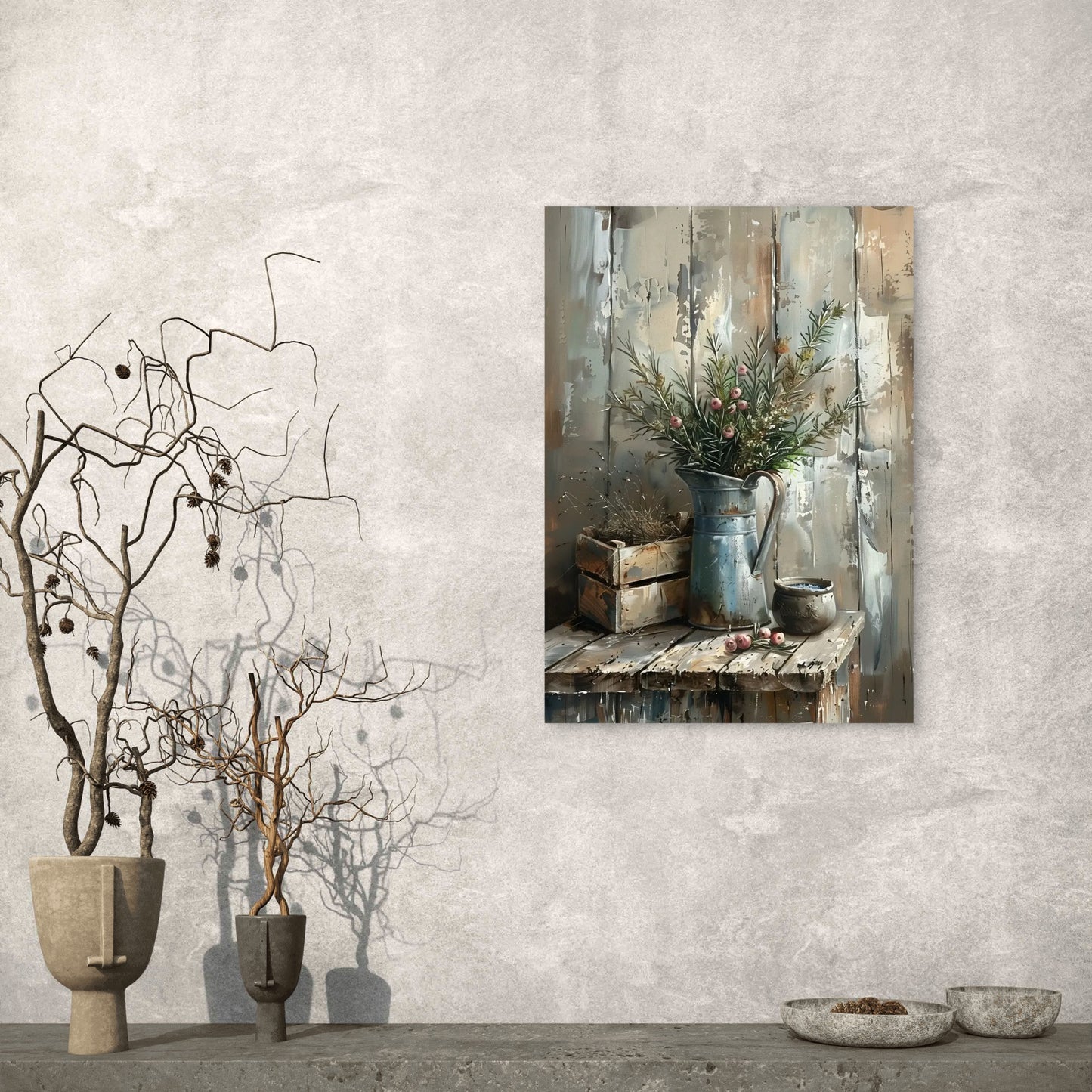 Rustic Rosemary and Berries 40x60cm Metal Print Ready to Hang - Bella Home Decor
