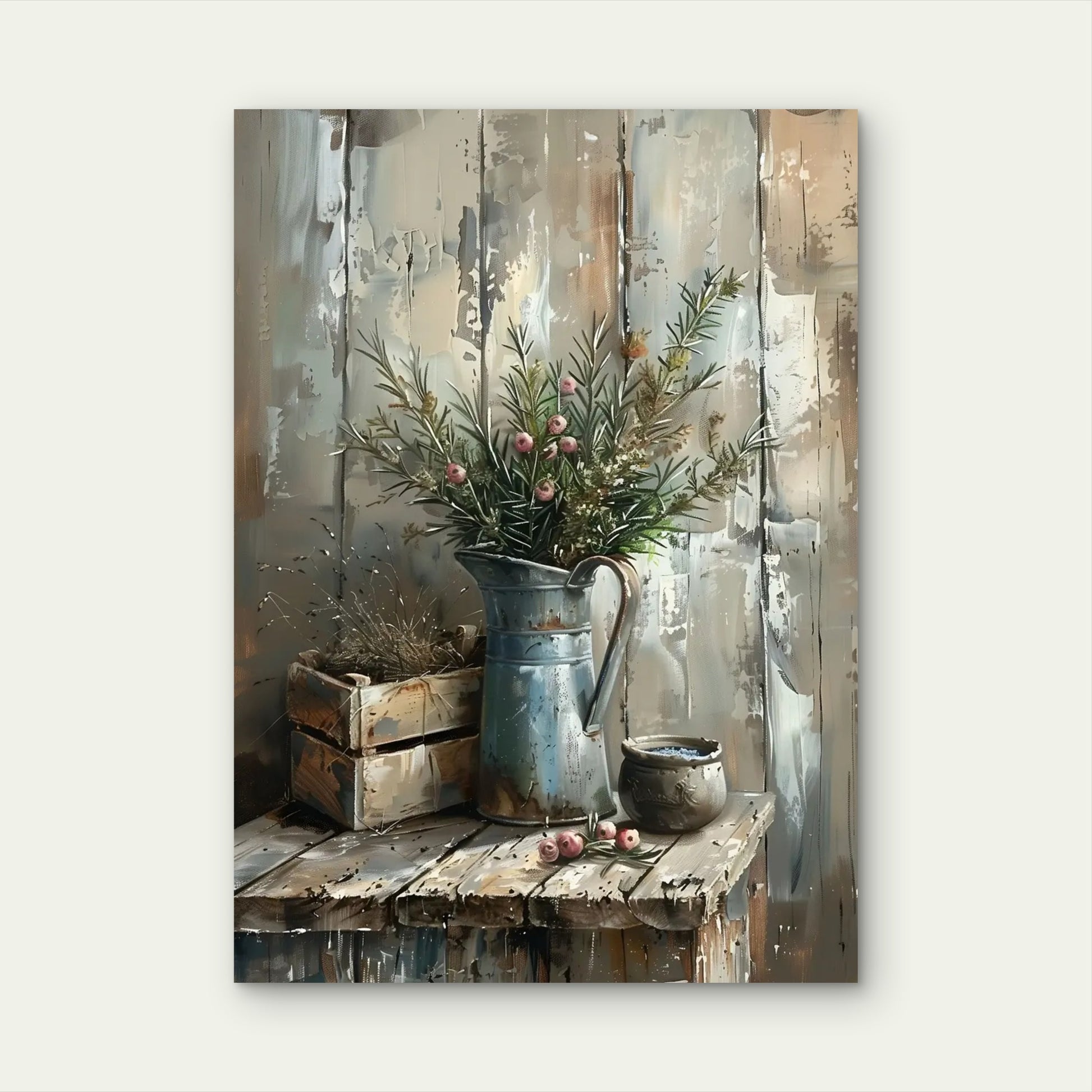 Rustic Rosemary and Berries 60x90cm Metal Print Ready to Hang - Bella Home Decor