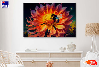 Bee On Flower Oil Painting Wall Art Limited Edition High Quality Print