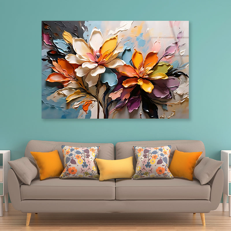 Oil Painting of Flowers Acrylic Glass Print Tempered Glass Wall Art 100% Made in Australia Ready to Hang